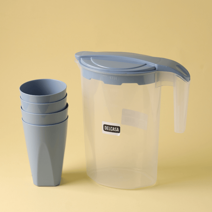 High - Quality Polystyrene Glasses & Jug Set, Drink Set of 5Pcs(1750ML jug,4 glasses 350ML) - Souk Al RasDrinkware