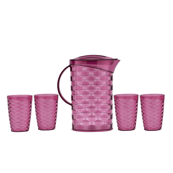 High - Quality Polystyrene Glasses & Jug Set, Drink Set of 5Pcs(2L jug, 4 glasses 430ML) - Souk Al RasDrinkware