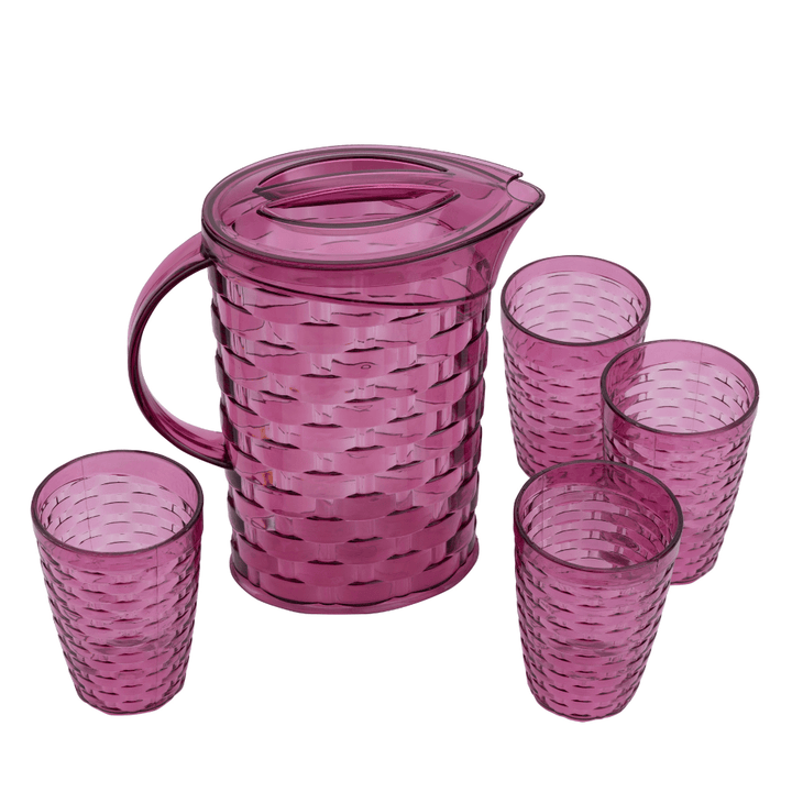 High - Quality Polystyrene Glasses & Jug Set, Drink Set of 5Pcs(2L jug, 4 glasses 430ML) - Souk Al RasDrinkware