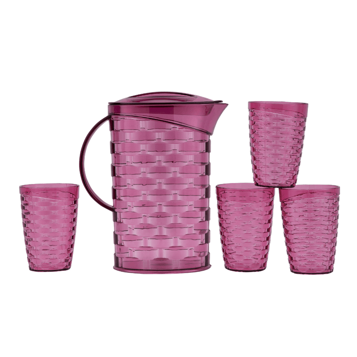 High - Quality Polystyrene Glasses & Jug Set, Drink Set of 5Pcs(2L jug, 4 glasses 430ML) - Souk Al RasDrinkware