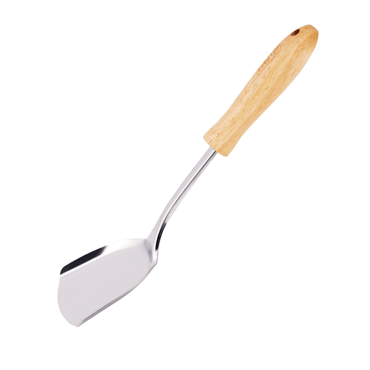 High - Quality Stainless Steel Solid Turner with Wooden Handle - Souk Al RasCooking Utensils