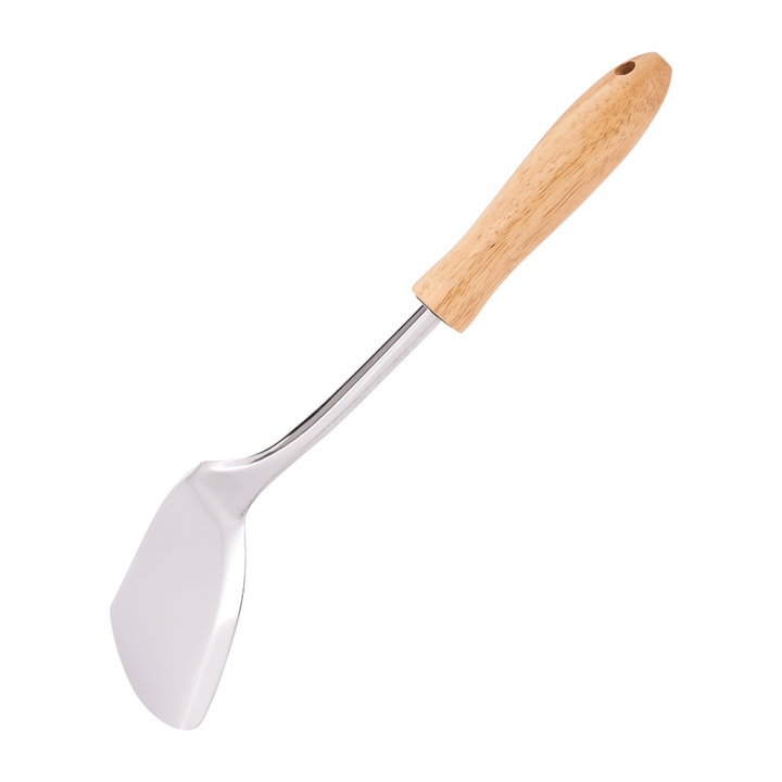 High - Quality Stainless Steel Solid Turner with Wooden Handle - Souk Al RasCooking Utensils