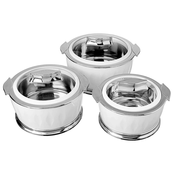 JAYPEE Dazzle Mega Thermal Insulated Hot Pot Casserole Set - Keep Your Food Warm for Hours (1.5L, 2L, 3L) in White - Souk Al RasServeware