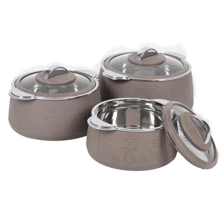 JAYPEE Fabrene Mega Thermal Insulated Casserole Hot Pot Food Warmer set of 3 (1.5L, 2L, 3L) In earth beige - Souk Al RasServeware