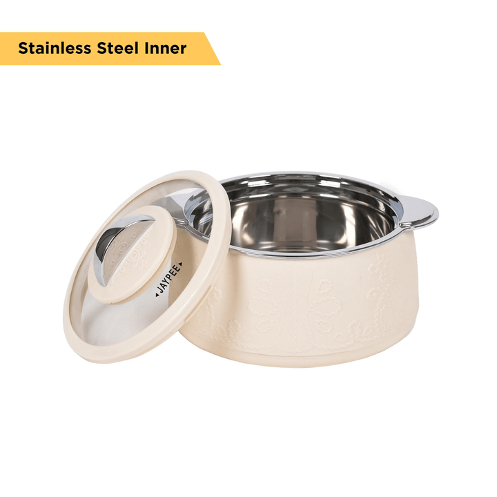 JAYPEE Fabrene Thermal Insulated Casserole Hot Pot Food Warmer set of 3 (1L, 1.5L, 2L) in Cream Color - Made in India - Souk Al RasServeware