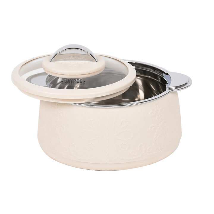 JAYPEE Fabrene Thermal Insulated Casserole Hot Pot Food Warmer set of 3 (1L, 1.5L, 2L) in Cream Color - Made in India - Souk Al RasServeware