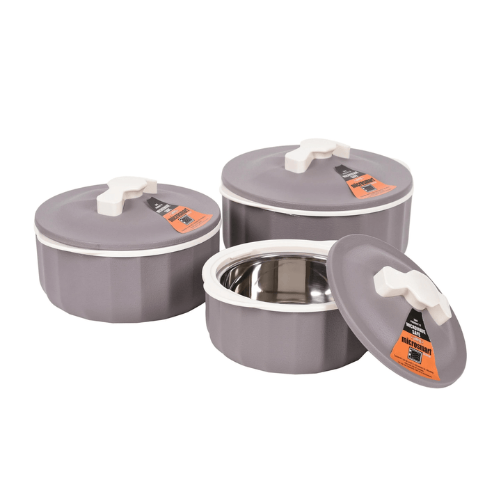 JAYPEE Micro Smart Microwave Safe Insulated Hot Pot Food Warmer Set of 3 (1L - 1.5L - 2L) in Earth Beige - Souk Al RasServeware