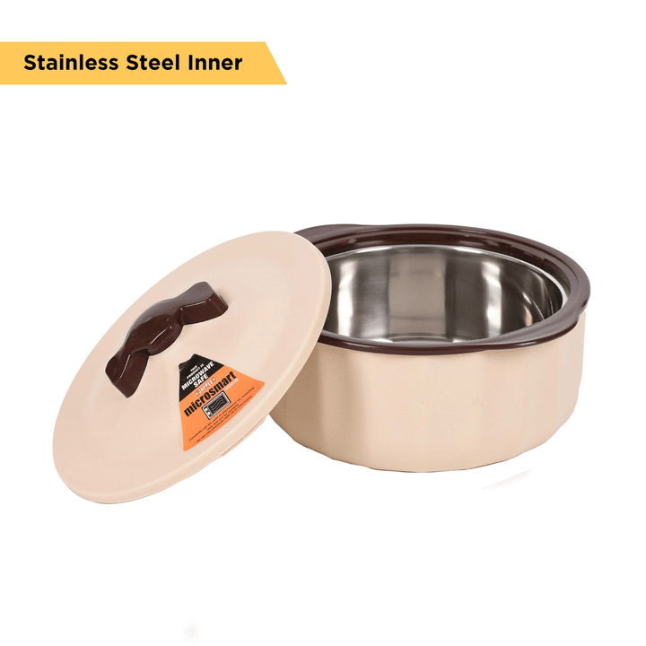 JAYPEE Micro Smart Microwave Safe Insulated Hot Pot Food Warmer Set of 3 (1L - 1.5L - 2L) in Swiss Coffee - Souk Al RasServeware