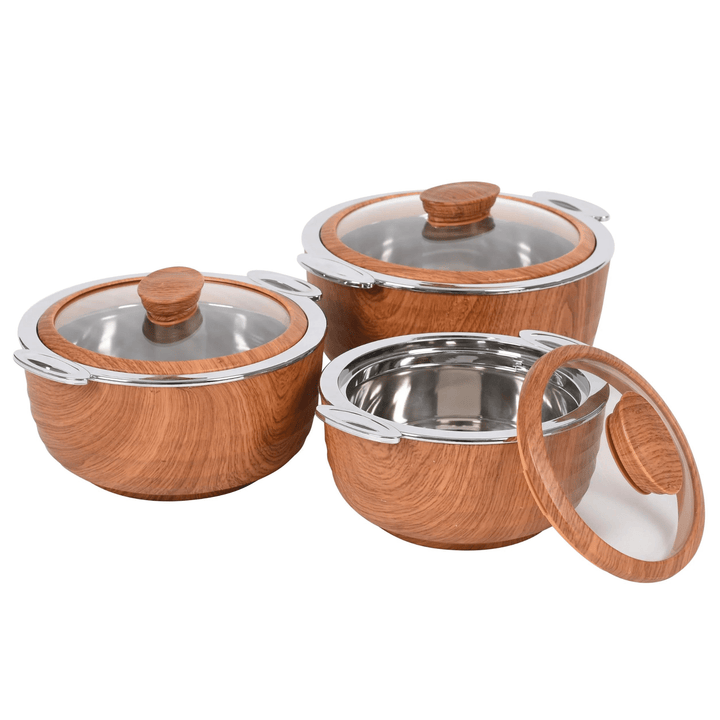 JAYPEE Orbit Thermal Insulated Casserole Hot Pot - 3Piece Set (1L, 1.5L, 2L) in Dark Wood - Souk Al RasServeware