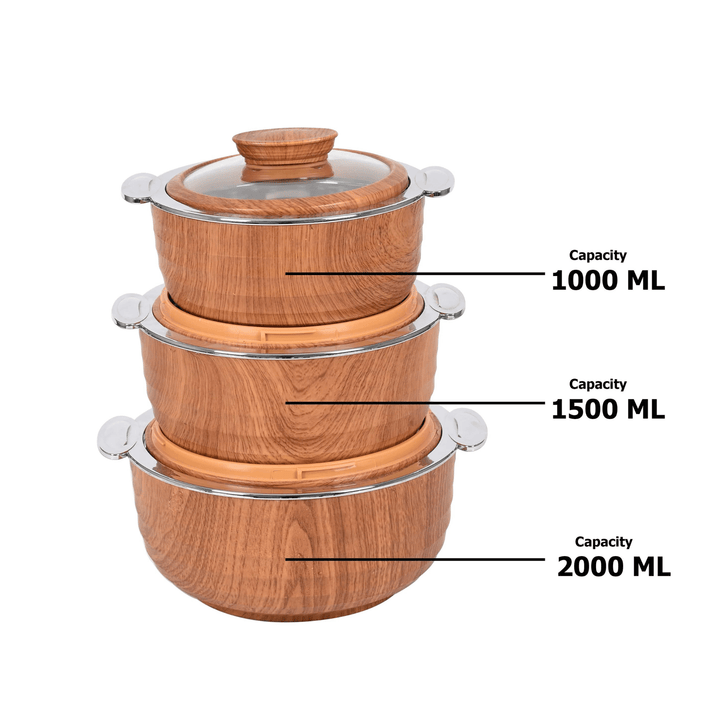 JAYPEE Orbit Thermal Insulated Casserole Hot Pot - 3Piece Set (1L, 1.5L, 2L) in Dark Wood - Souk Al RasServeware