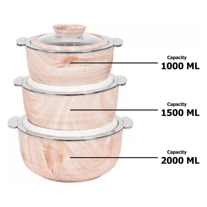 JAYPEE Orbit Thermal Insulated Casserole Hot Pot - 3Piece Set (1L, 1.5L, 2L) in Light Wood - Souk Al RasServeware