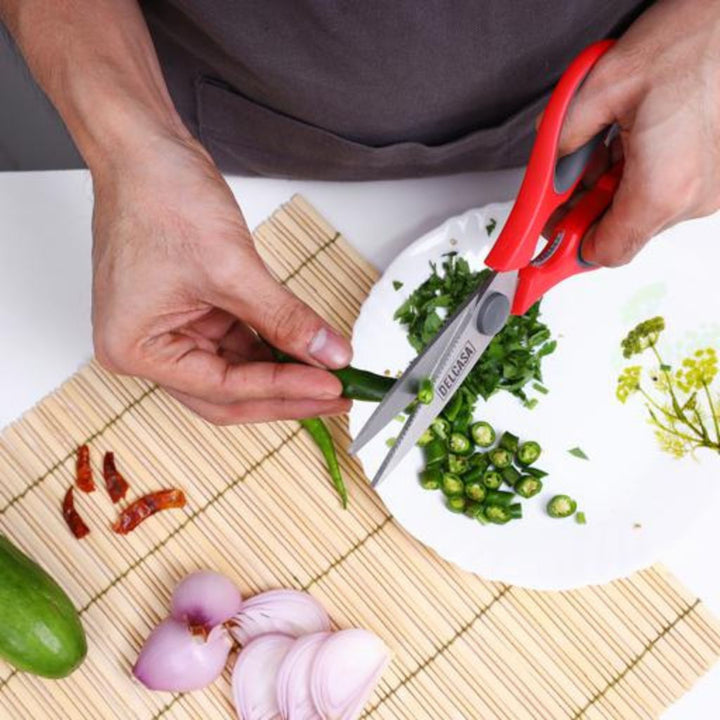 Kitchen Scissor with Stylish Handle | Versatile All - In - One Utility Shear for Meat, Chicken, Fish, Vegetables, Herbs | Strong Stainless Steel Home & Kitchen Tool with Nut Cracker Feature - Souk Al RasCutter & Scraper Blades