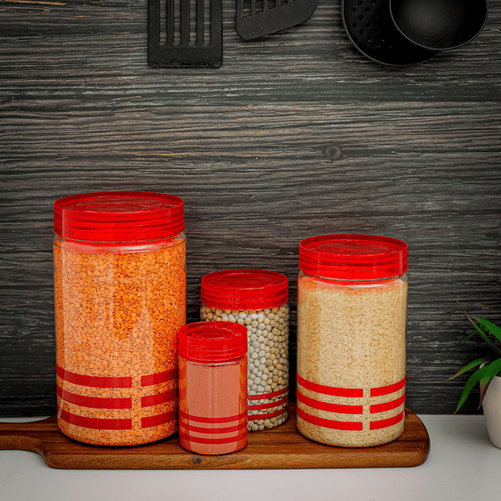 Lightweight Plastic Canister Set Red 4 PCS (300,800,1500,3000 ML) - Souk Al RasKitchen Storage & Organizers