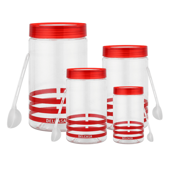 Lightweight Plastic Canister Set Red 4 PCS (300,800,1500,3000 ML) - Souk Al RasKitchen Storage & Organizers