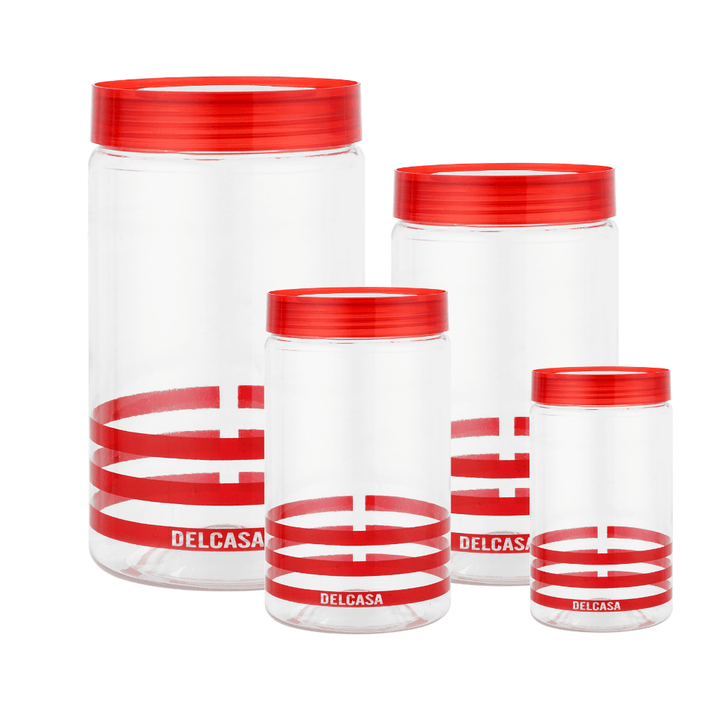 Lightweight Plastic Canister Set Red 4 PCS (300,800,1500,3000 ML) - Souk Al RasKitchen Storage & Organizers