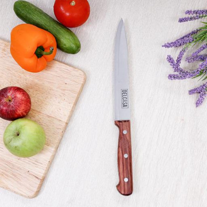 Multi - Purpose Kitchen Knife with Wooden Handle - Perfect for Cutting Meat, Vegetables and More - Features Stainless Steel Blade and Meat Cleaver Design 17.78cm - Souk Al RasKitchen Knives