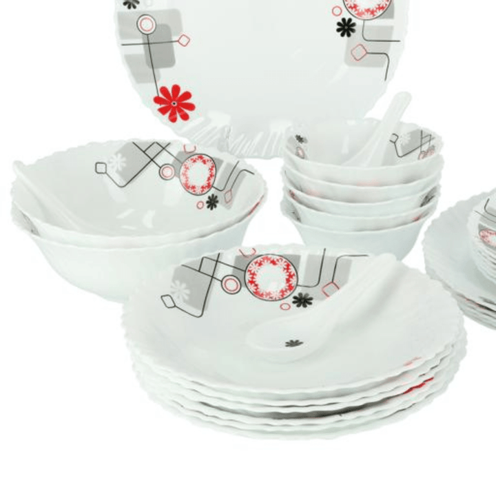 Opal Ware Dinner Set - 33PC, Floral Plates, Bowls, Spoons - Souk Al RasDinnerware Sets