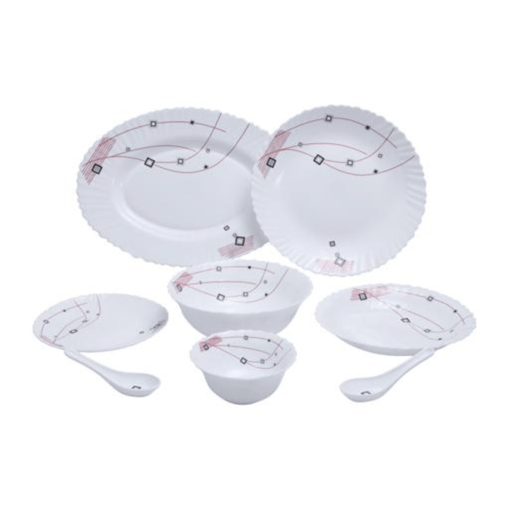 Opal Ware Dinner Set - 33PC, Floral Plates, Bowls, Spoons - Souk Al RasDinnerware Sets