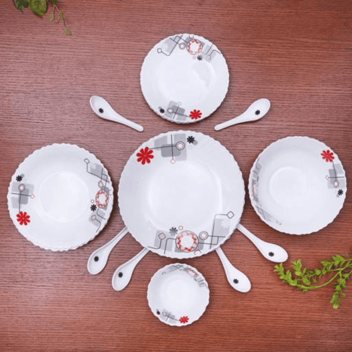 Opal Ware Dinner Set - 33PC, Floral Plates, Bowls, Spoons - Souk Al RasDinnerware Sets