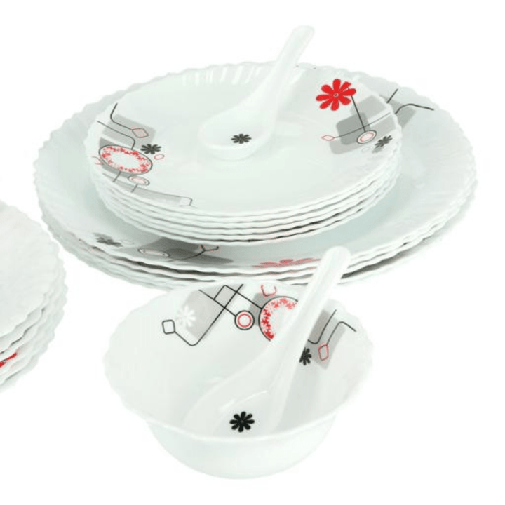 Opal Ware Dinner Set - 33PC, Floral Plates, Bowls, Spoons - Souk Al RasDinnerware Sets