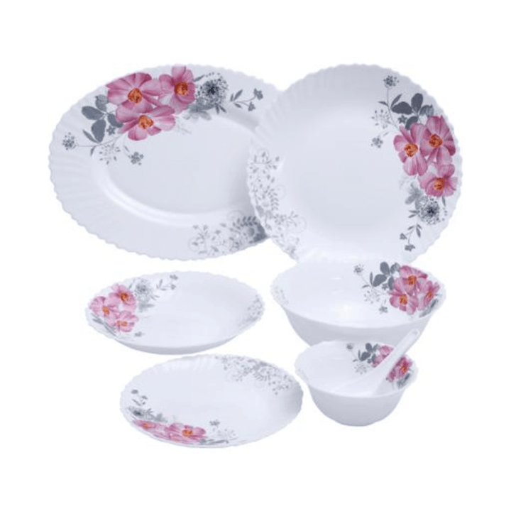 Opal Ware Dinner Set - 33pc, Floral Plates, Bowls, Spoons - Souk Al RasDinnerware Sets