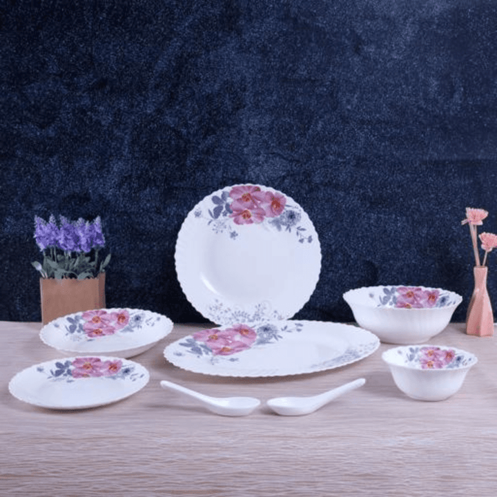 Opal Ware Dinner Set - 33pc, Floral Plates, Bowls, Spoons - Souk Al RasDinnerware Sets