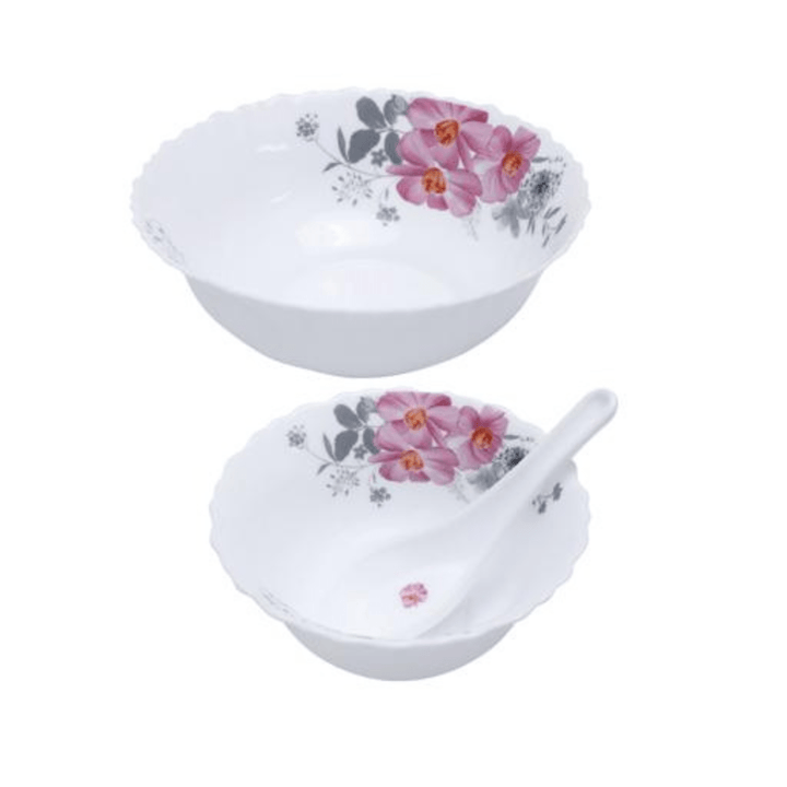 Opal Ware Dinner Set - 33pc, Floral Plates, Bowls, Spoons - Souk Al RasDinnerware Sets