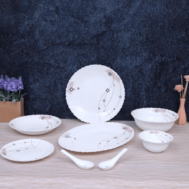 Opal Ware Dinner Set - 33PC, Floral Plates, Bowls, Spoons - Souk Al RasDinnerware Sets