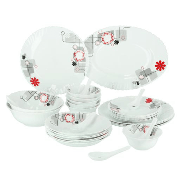 Opal Ware Dinner Set - 33PC, Floral Plates, Bowls, Spoons - Souk Al RasDinnerware Sets