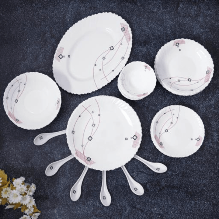 Opal Ware Dinner Set - 33PC, Floral Plates, Bowls, Spoons - Souk Al RasDinnerware Sets