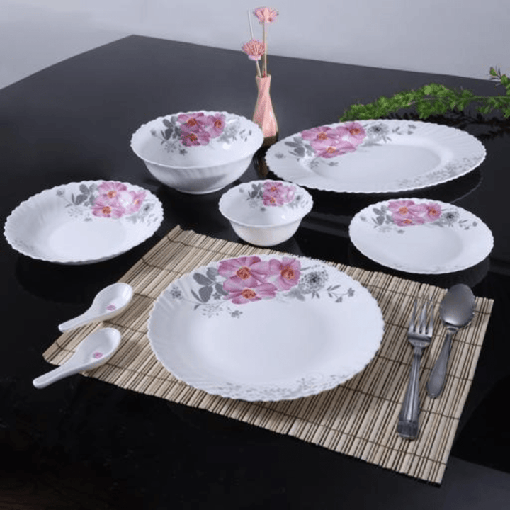 Opal Ware Dinner Set - 33pc, Floral Plates, Bowls, Spoons - Souk Al RasDinnerware Sets