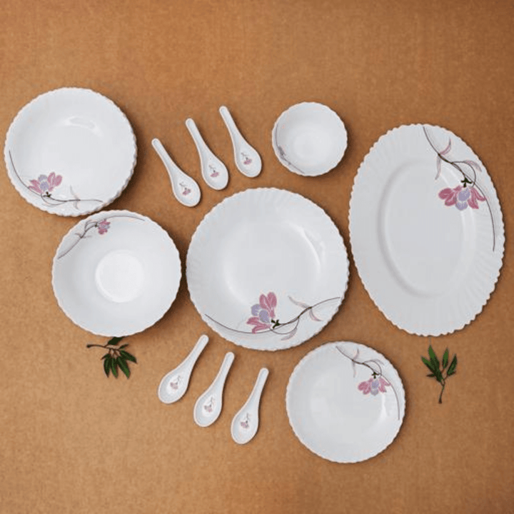 Opal Ware Dinner Set - 34pc, Floral Plates, Bowls, Spoons - Souk Al RasDinnerware Sets