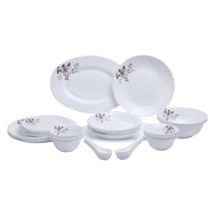 Opal Ware Dinner Set - 34pc, Floral Plates, Bowls, Spoons - Souk Al RasDinnerware Sets