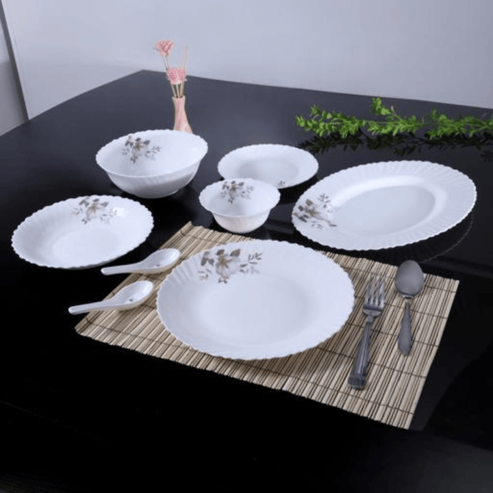 Opal Ware Dinner Set - 34pc, Floral Plates, Bowls, Spoons - Souk Al RasDinnerware Sets