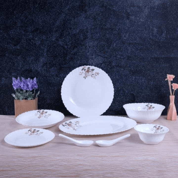 Opal Ware Dinner Set - 34pc, Floral Plates, Bowls, Spoons - Souk Al RasDinnerware Sets