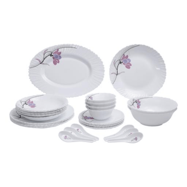 Opal Ware Dinner Set - 34pc, Floral Plates, Bowls, Spoons - Souk Al RasDinnerware Sets