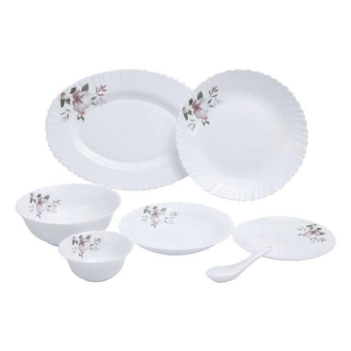 Opal Ware Dinner Set - 34pc, Floral Plates, Bowls, Spoons - Souk Al RasDinnerware Sets