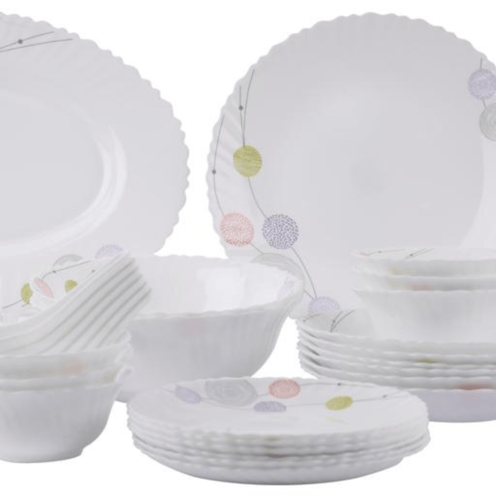 Opal Ware Dinner Set - 34PC, Floral Plates, Bowls, Spoons - Souk Al RasDinnerware Sets