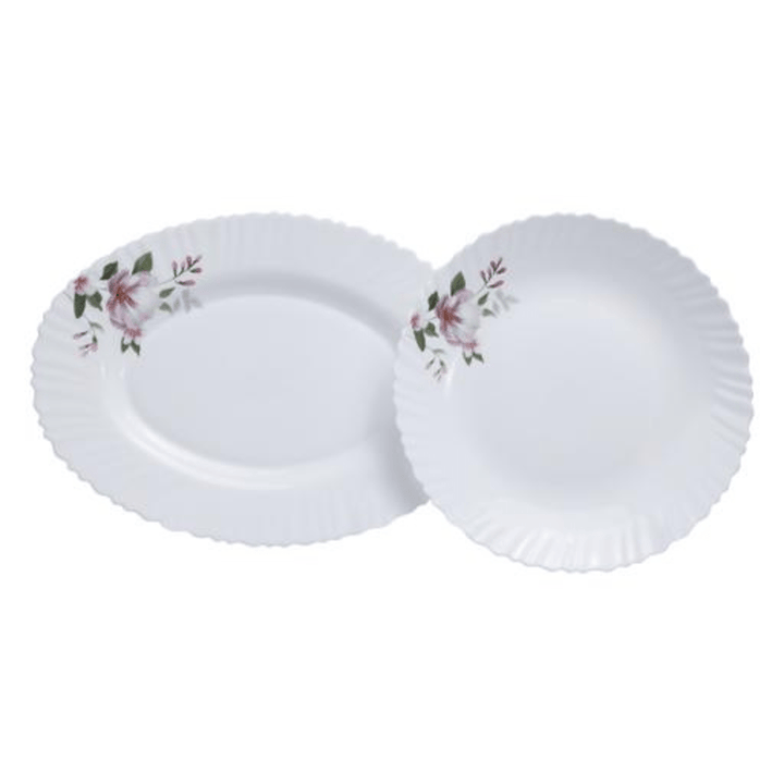 Opal Ware Dinner Set - 34pc, Floral Plates, Bowls, Spoons - Souk Al RasDinnerware Sets