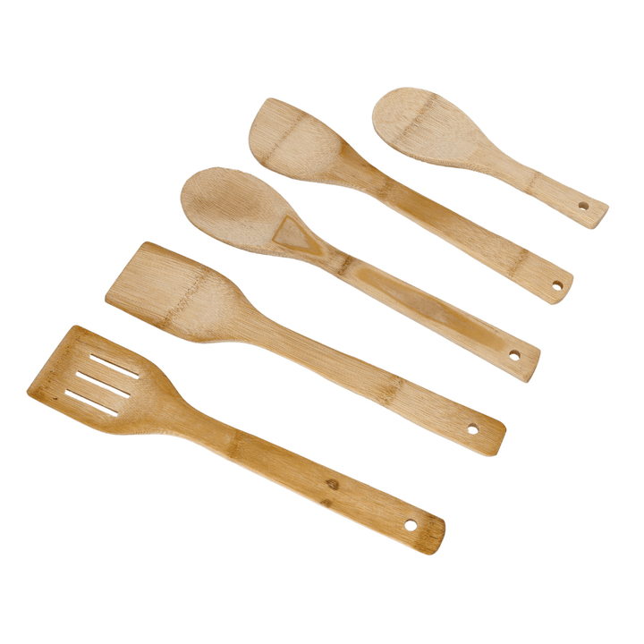 Organic Bamboo Kitchen Tools - Nonstick Utensil Set with Holder - Souk Al RasKitchen Tools