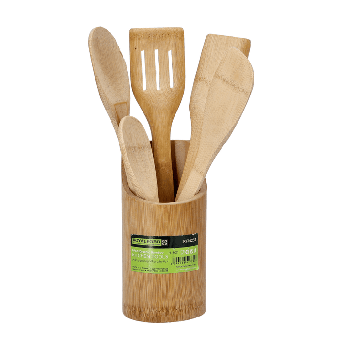 Organic Bamboo Kitchen Tools - Nonstick Utensil Set with Holder - Souk Al RasKitchen Tools