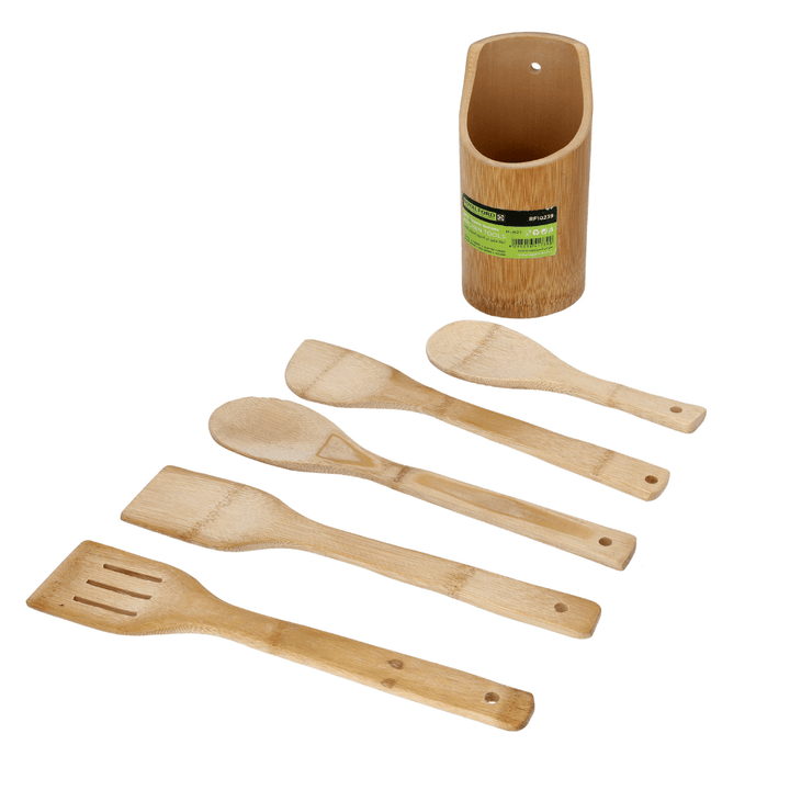 Organic Bamboo Kitchen Tools - Nonstick Utensil Set with Holder - Souk Al RasKitchen Tools