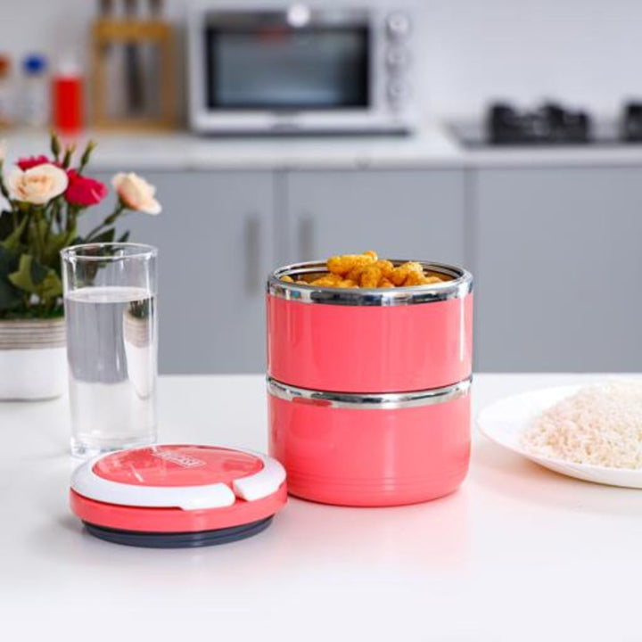 Portable 2 - Layer Lunch Box with 1.1L Capacity - Stainless Steel Inner Case, BPA - Free and Detachable Design - Souk Al RasFood Storage Containers