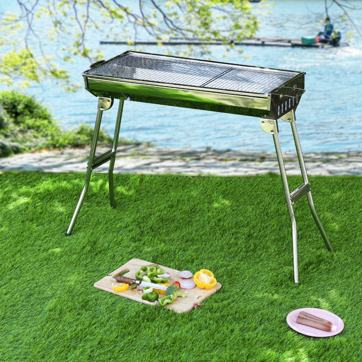 Portable Barbecue Stand with Stainless Steel Grill 73x34x69CM - Souk Al RasCookware