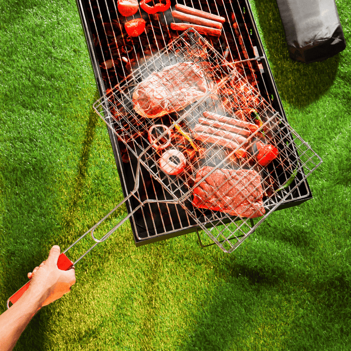 Portable Folding Barbecue Grill Silver 43x30x70 CM (RED Handle) - Souk Al RasBBQ Grills