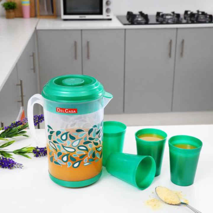 Portable Multi - Purpose Water Jug with 4 Glasses - Includes Lid for Picnic, Juice, and More - Souk Al RasDrinkware