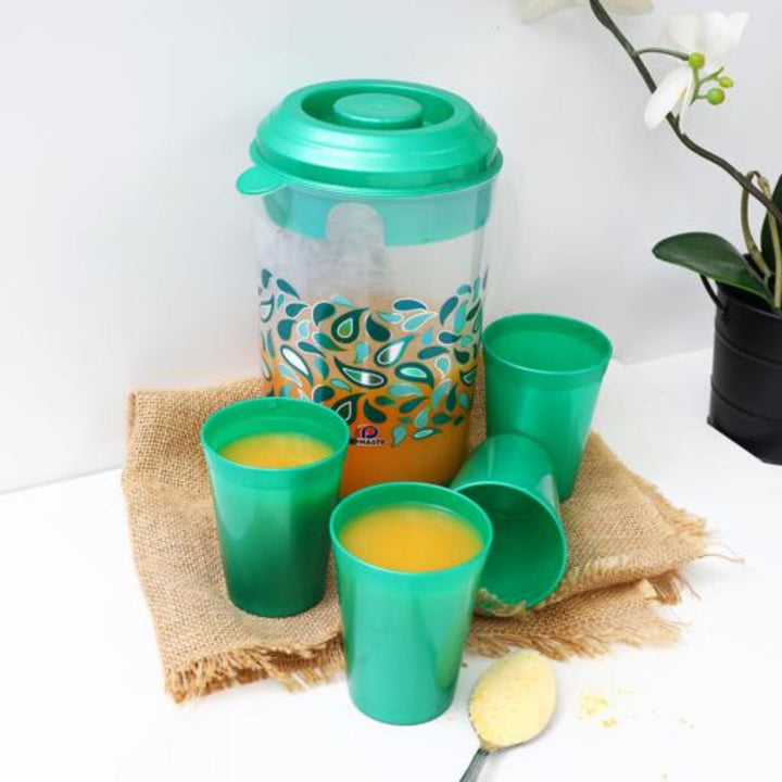 Portable Multi - Purpose Water Jug with 4 Glasses - Includes Lid for Picnic, Juice, and More - Souk Al RasDrinkware