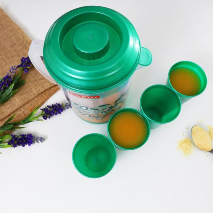 Portable Multi - Purpose Water Jug with 4 Glasses - Includes Lid for Picnic, Juice, and More - Souk Al RasDrinkware