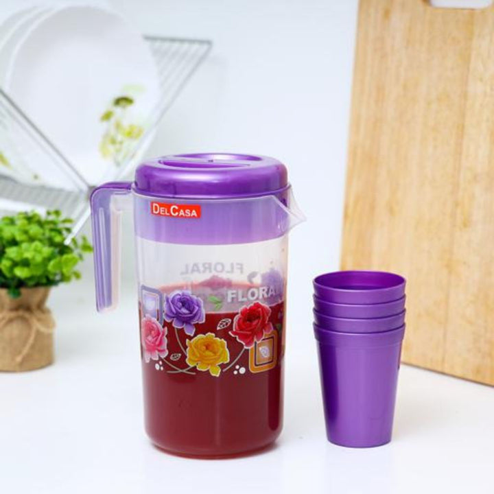 Portable Multi - Purpose Water Jug with Lid and 4 Glasses for Water, Picnic, and Juice - Souk Al RasDrinkware