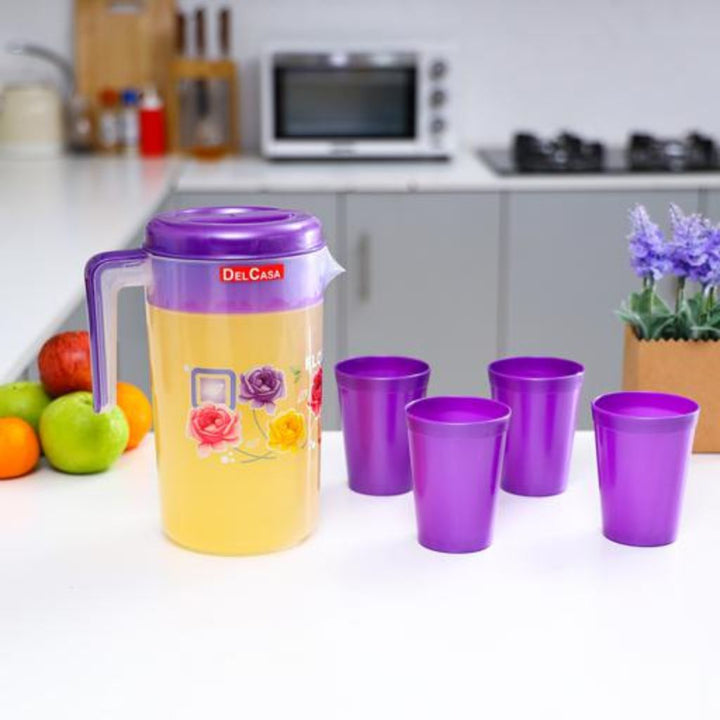 Portable Multi - Purpose Water Jug with Lid and 4 Glasses for Water, Picnic, and Juice - Souk Al RasDrinkware